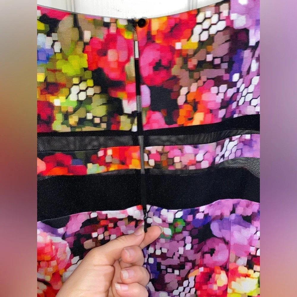 Badgley Mischka Digital Floral Pencil Dress | Size 12 | NWT | Colorful, Rainbow - Picture 10 of 11